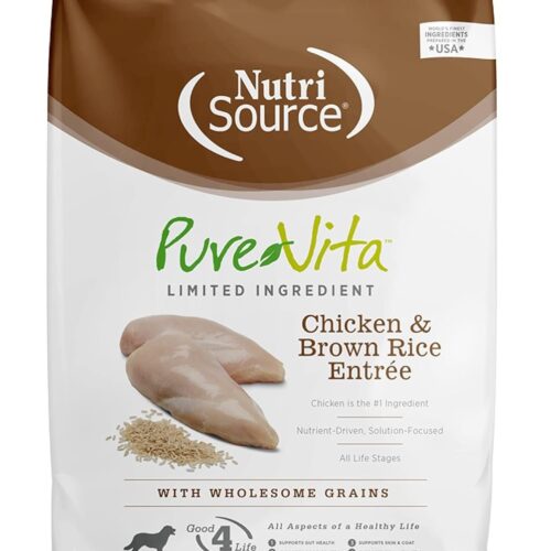 NutriSource Pure Vita Dog Food, Made with Chicken and Brown Rice, with Wholesome Grains, 25LB, Dry Dog Food