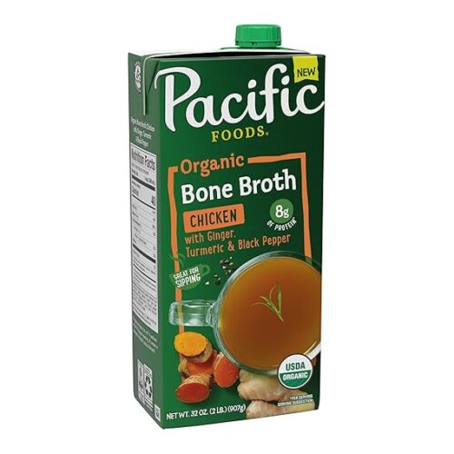 Pacific Foods Organic Chicken Bone Broth With Ginger, Turmeric, and Black Pepper, 32 oz